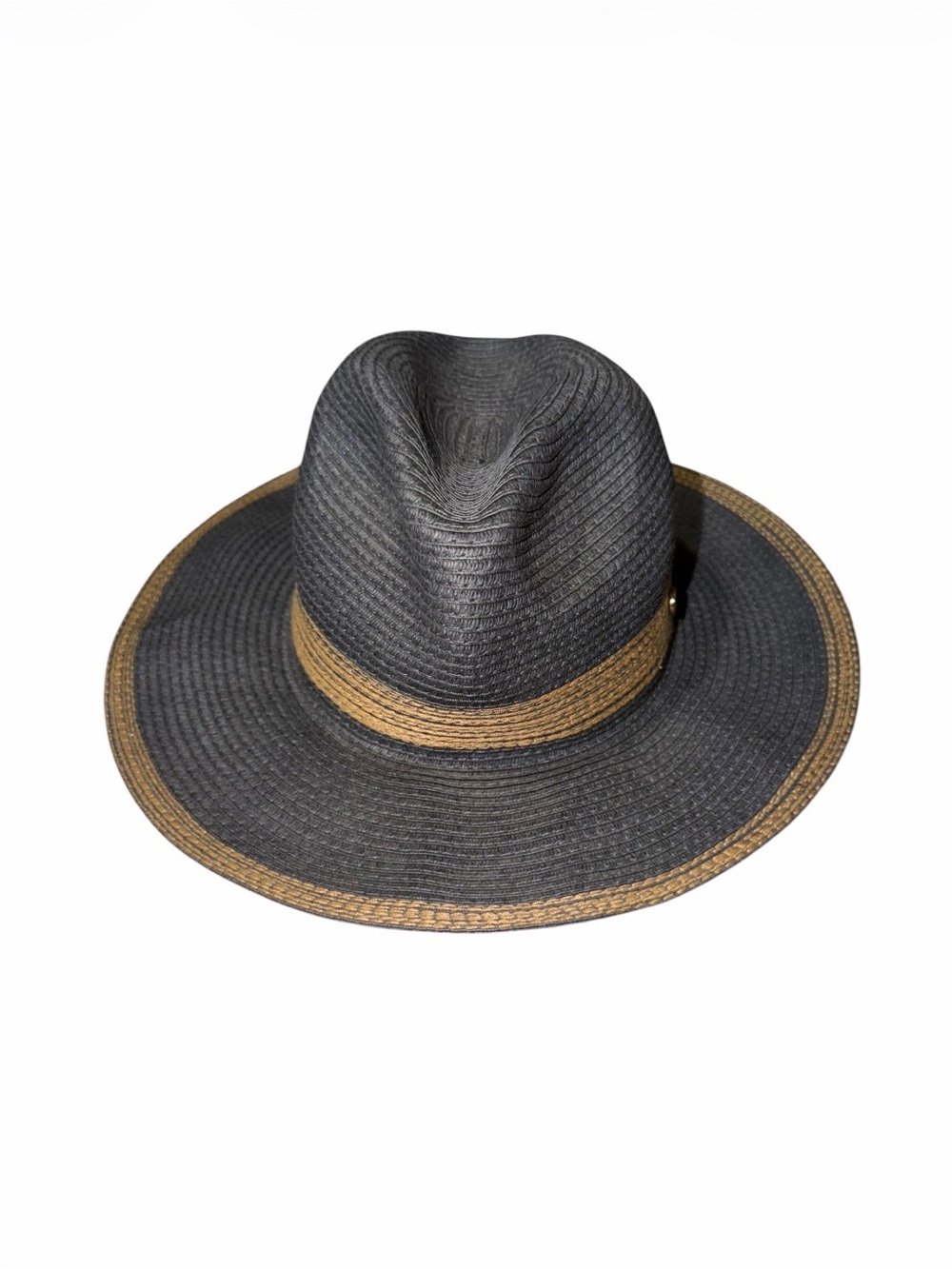 Grey Wide-Brim Straw Fedora Hat